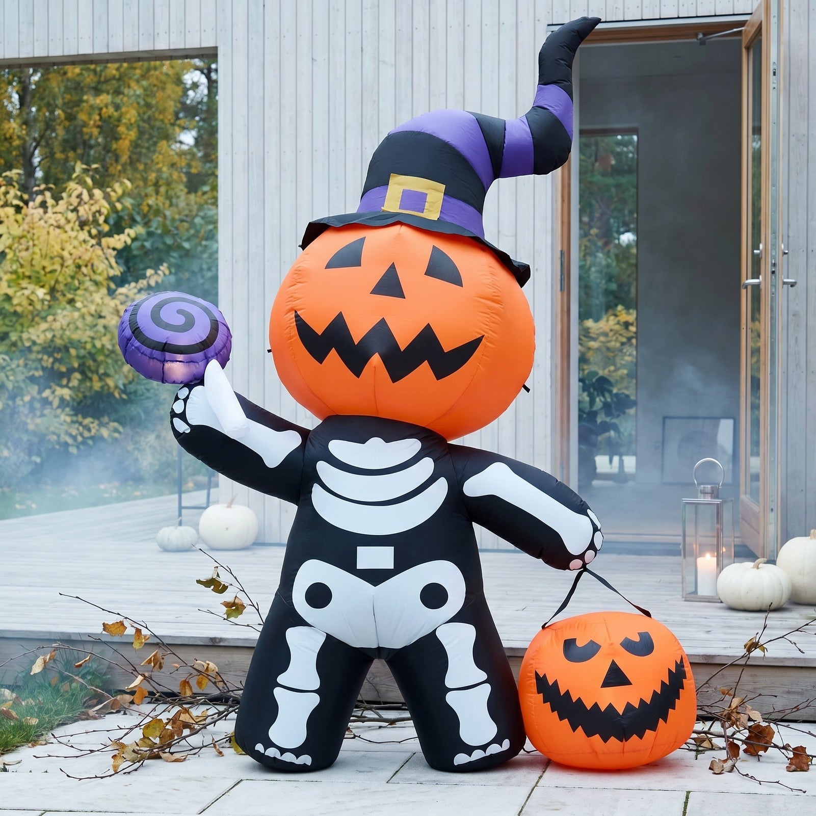 Halloween Inflatable Pumpkin Skeleton Outdoor Yard Decoration with LED