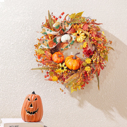 Halloween Pumpkin Wreath Fall Autumn Leaves Front Door Decoration