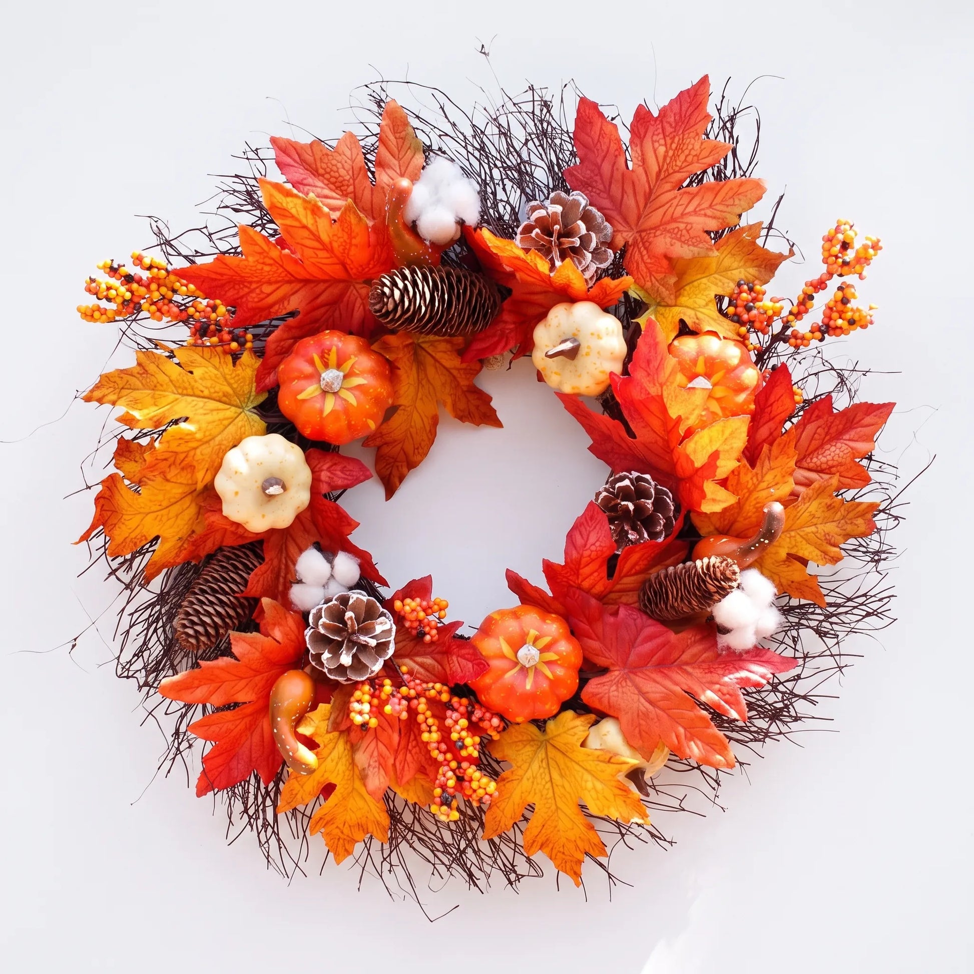 Halloween Pumpkin Wreath with Lights Fall Leaves Front Door Decoration