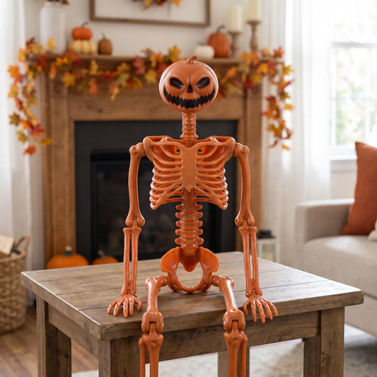 Halloween Skeleton Pumpkin Decoration Posable Jack O Lantern Figure