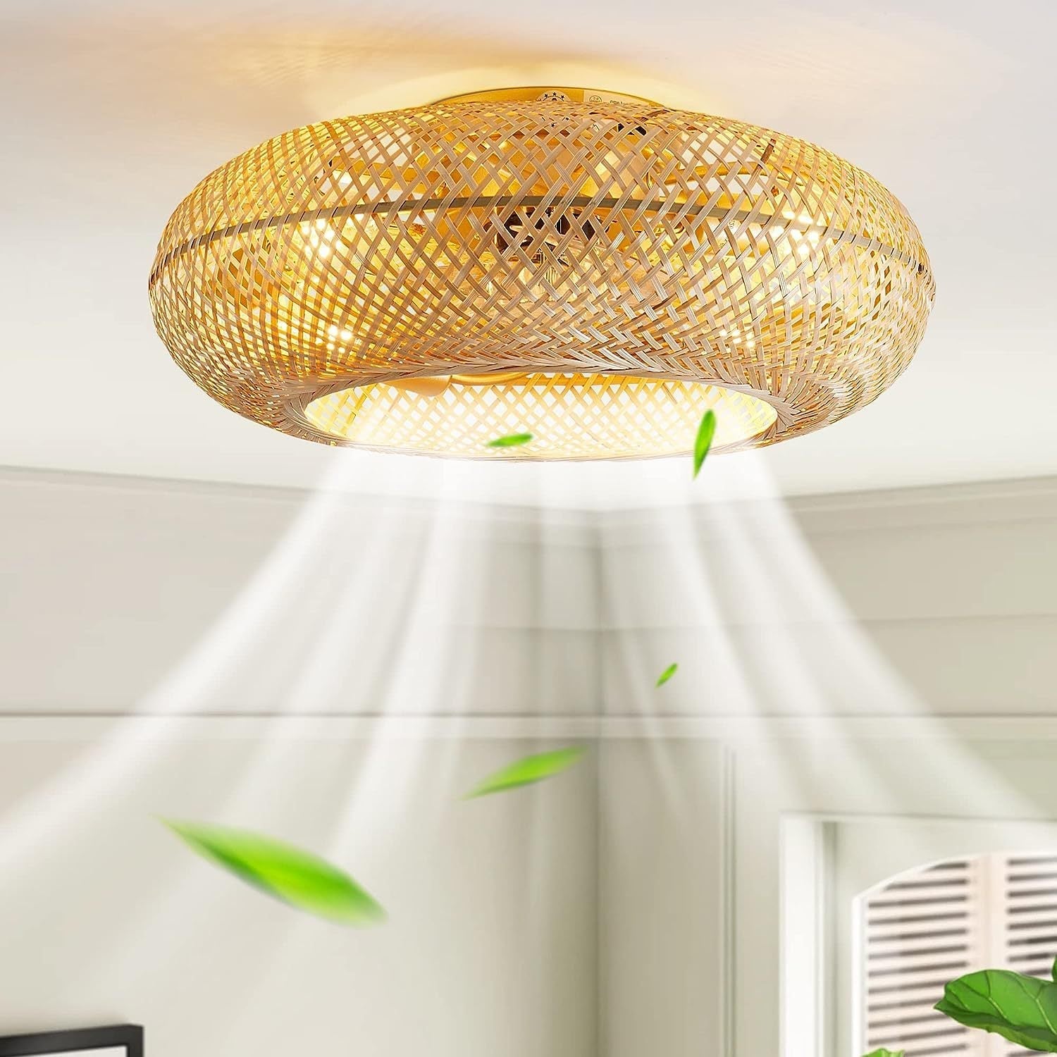 Handwoven Bamboo Scandinavian Ceiling Fan Light | Lumoria