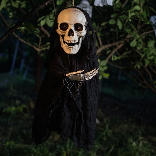 Hanging Skeleton Halloween Decoration with Glowing Eyes