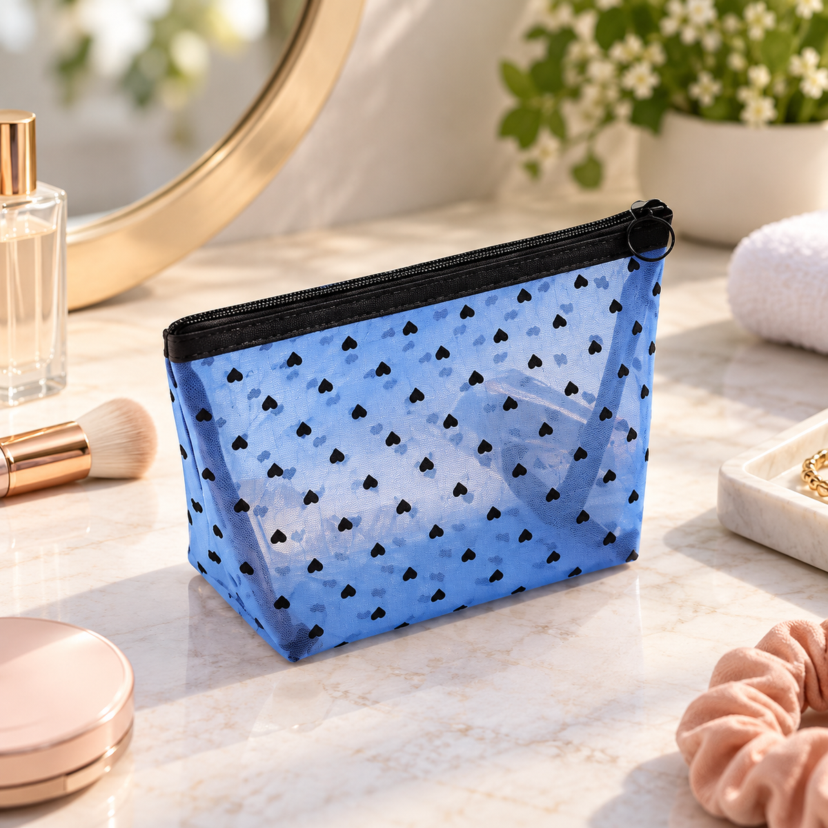 Heart Pattern Cosmetic Organizer Bag