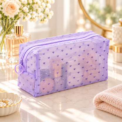 Heart Pattern Cosmetic Organizer Bag