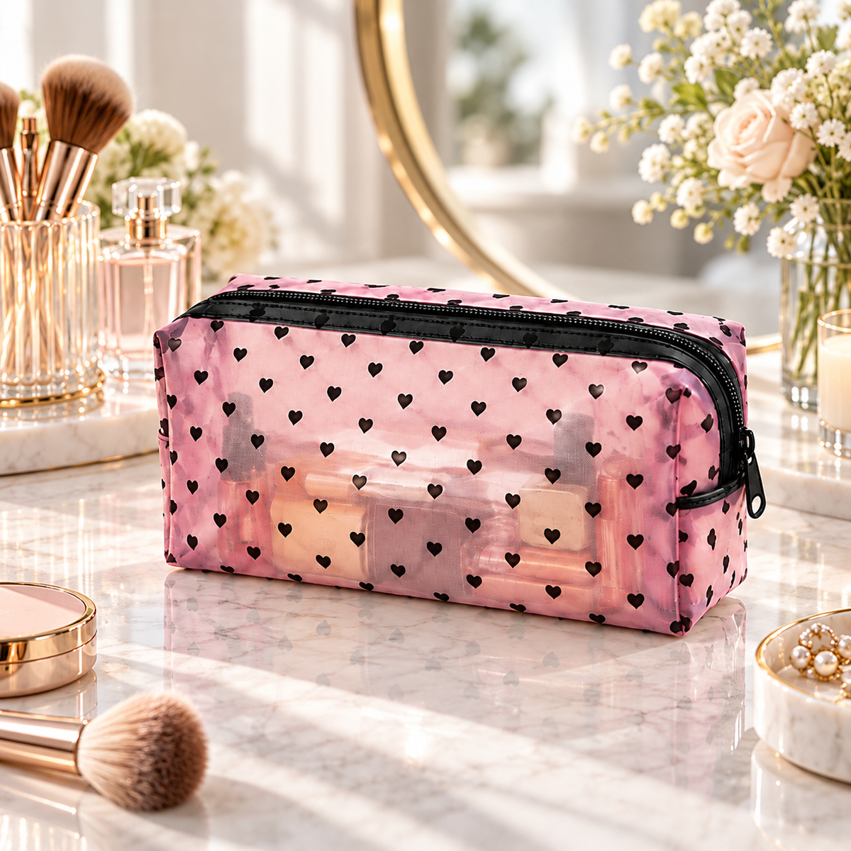 Heart Pattern Cosmetic Organizer Bag