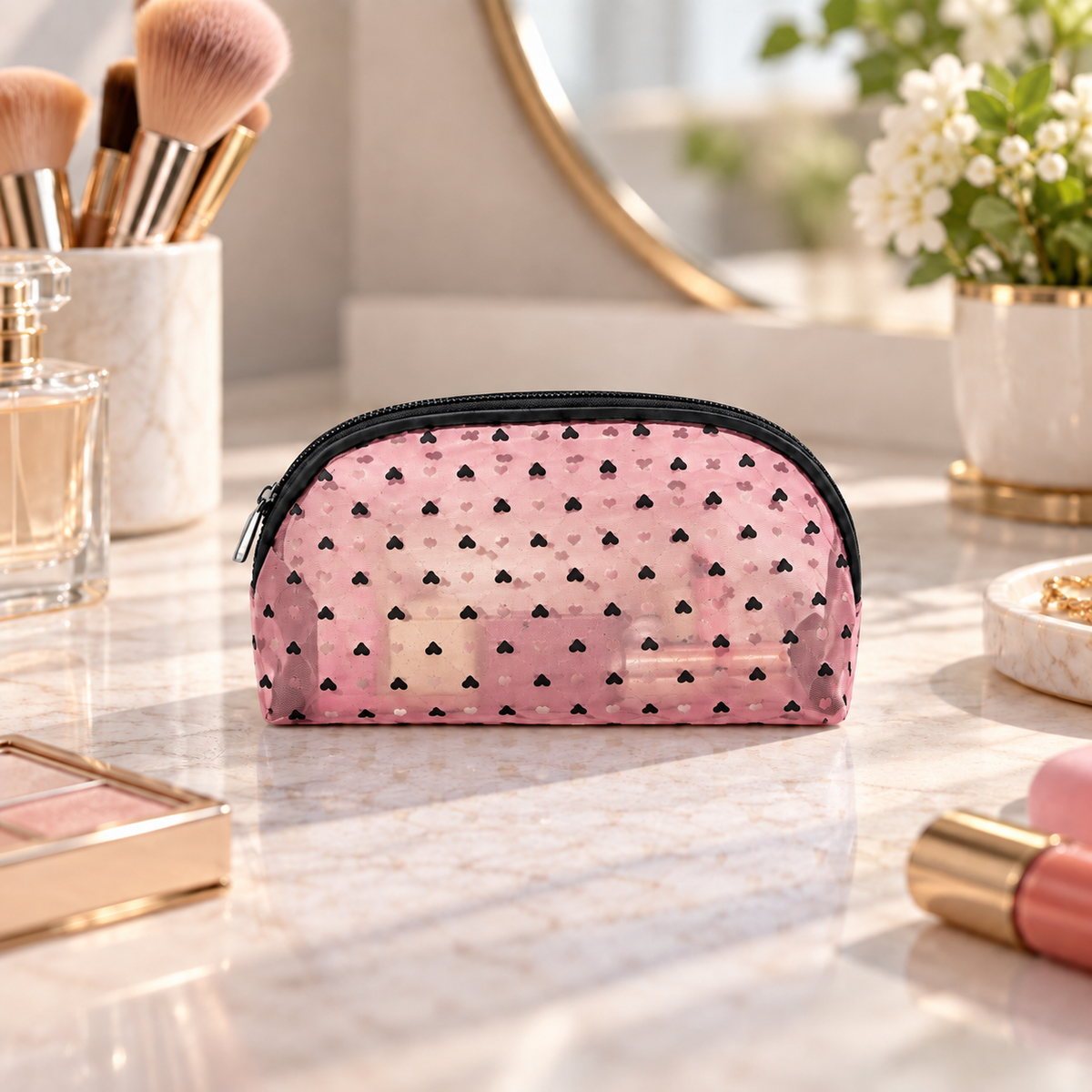 Heart Pattern Cosmetic Organizer Bag