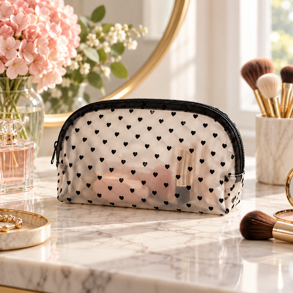 Heart Pattern Cosmetic Organizer Bag