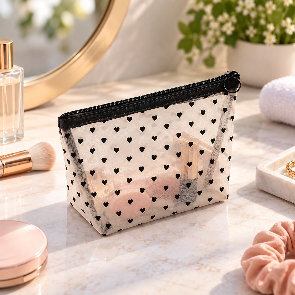 Heart Pattern Cosmetic Organizer Bag