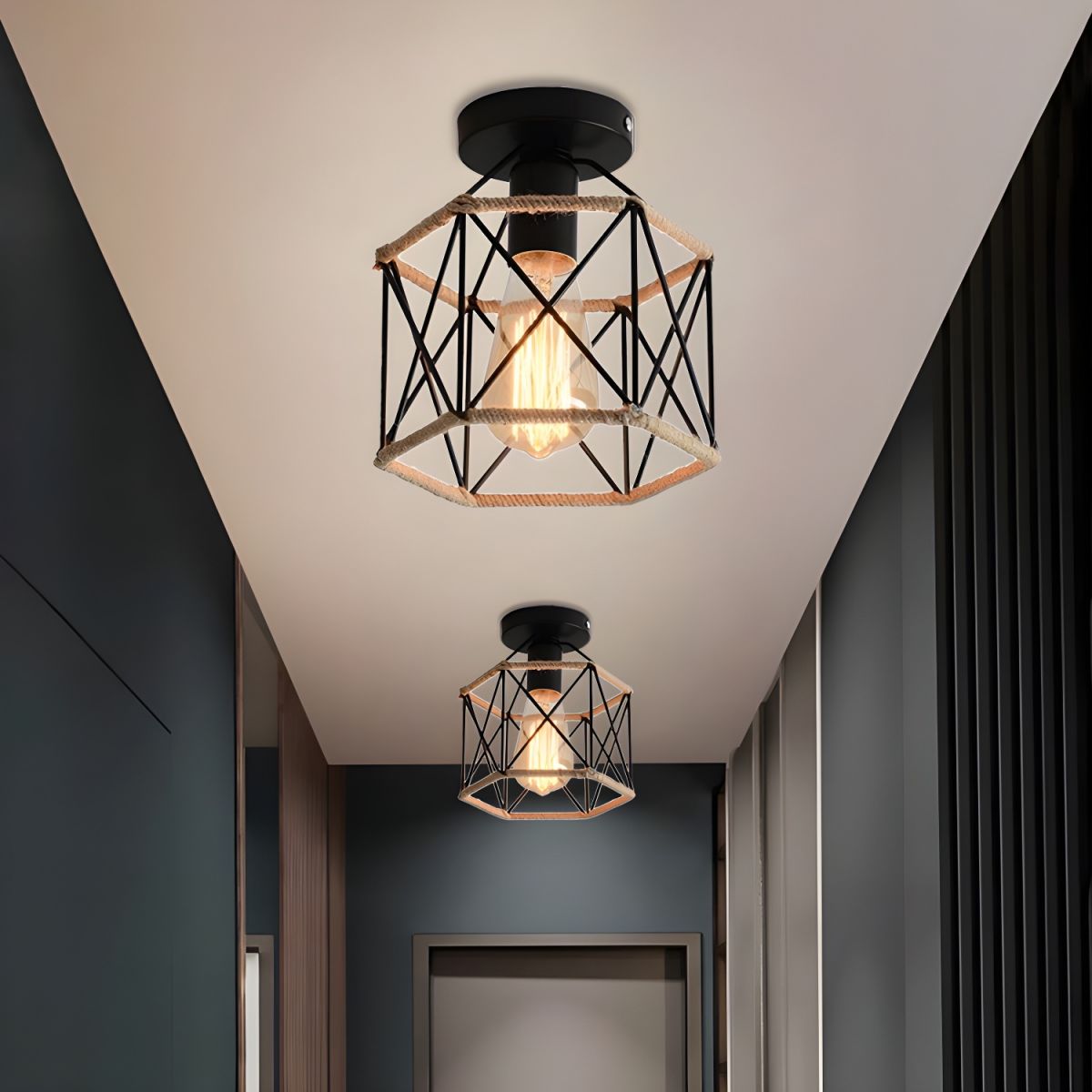 Hexagon Metal Rope Industrial Style Ceiling Light | Candelux