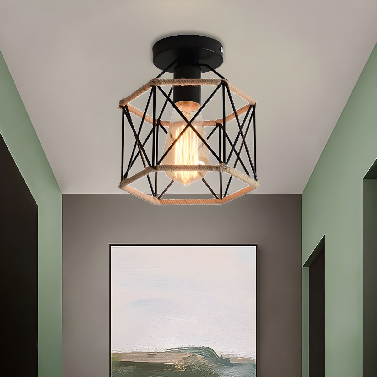 Hexagon Metal Rope Industrial Style Ceiling Light | Candelux