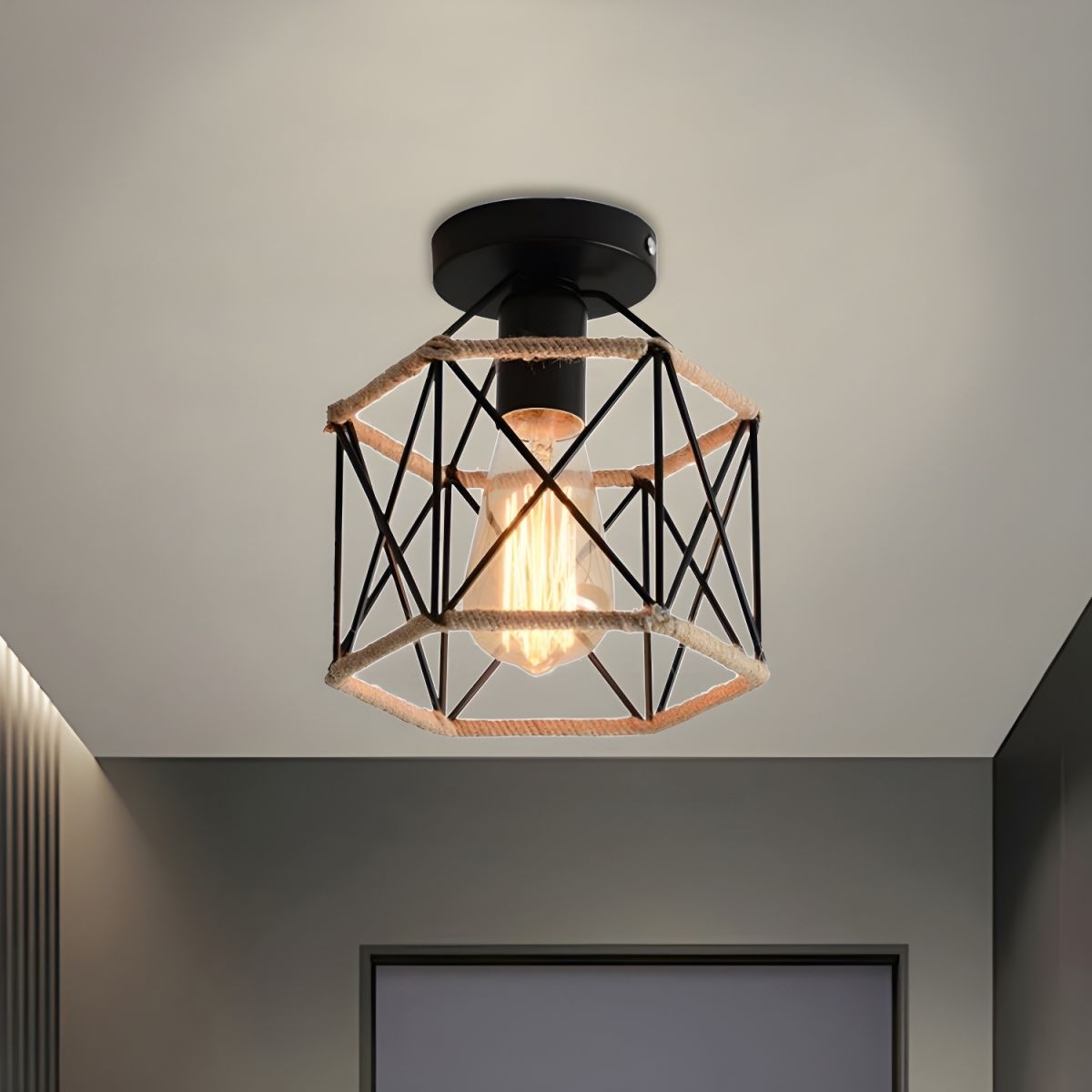 Hexagon Metal Rope Industrial Style Ceiling Light | Candelux