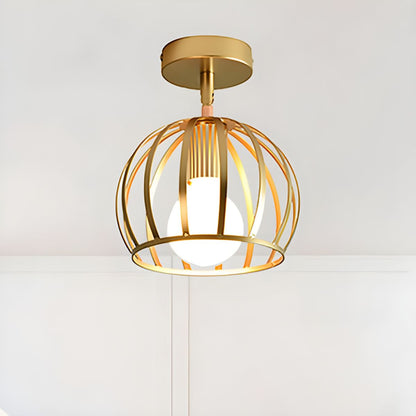 Industrial Brass Wire Frame Semi Flush Ceiling Light | Glimora