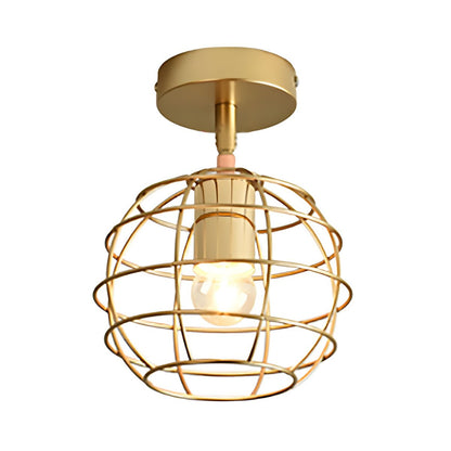 Industrial Brass Wire Frame Semi Flush Ceiling Light | Glimora