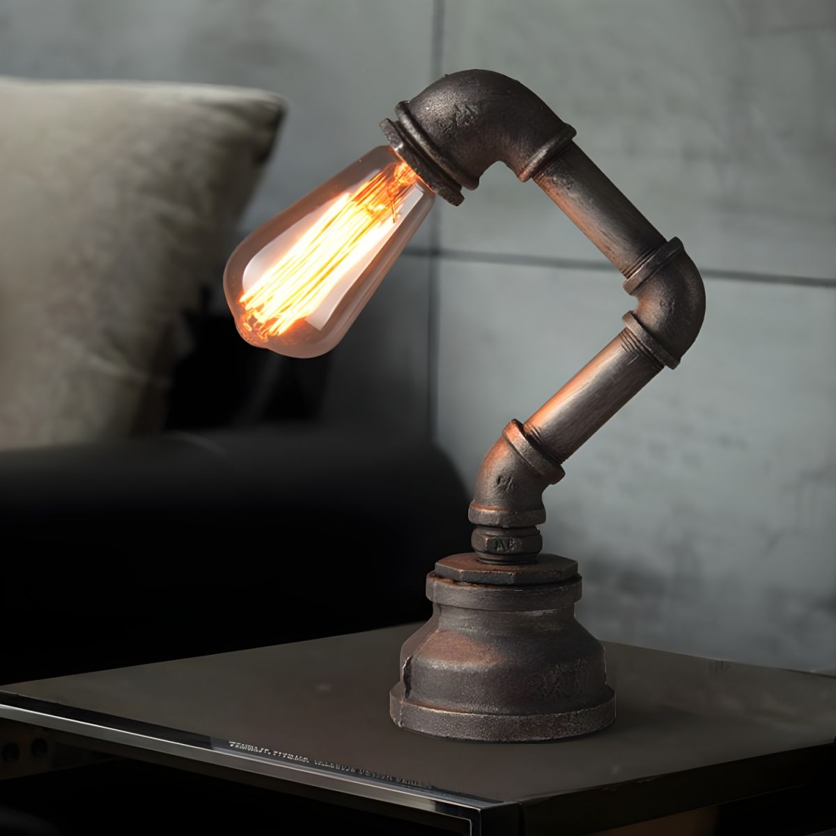 Industrial Bronze Table Lamp With Exposed Bulb Design | Quavrix
