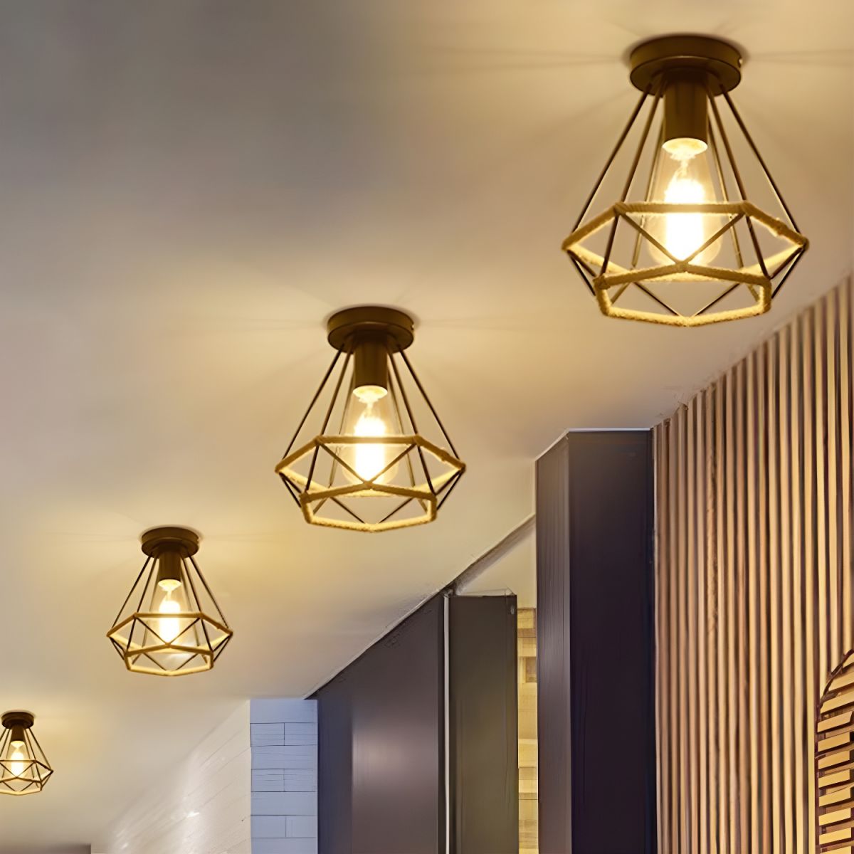 Industrial Diamond Rope Semi Flush Ceiling Light | Cagelo