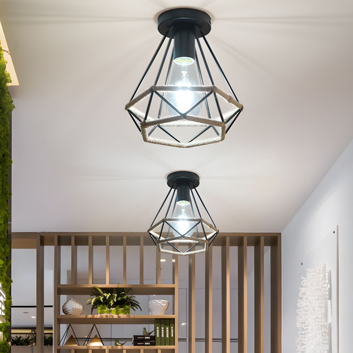 Industrial Diamond Rope Semi Flush Ceiling Light | Cagelo