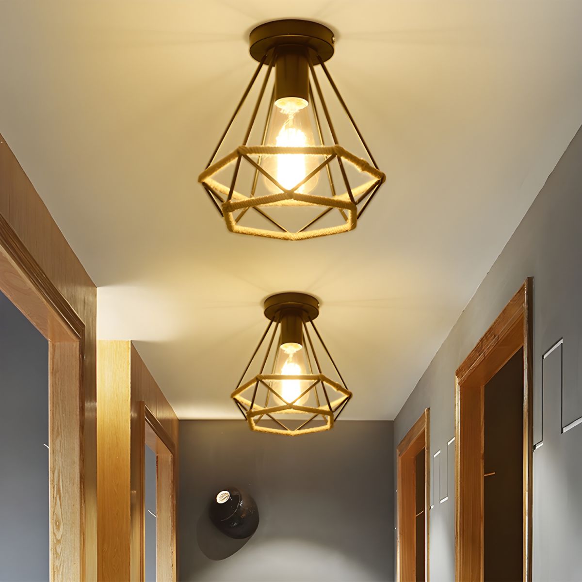 Industrial Diamond Rope Semi Flush Ceiling Light | Cagelo