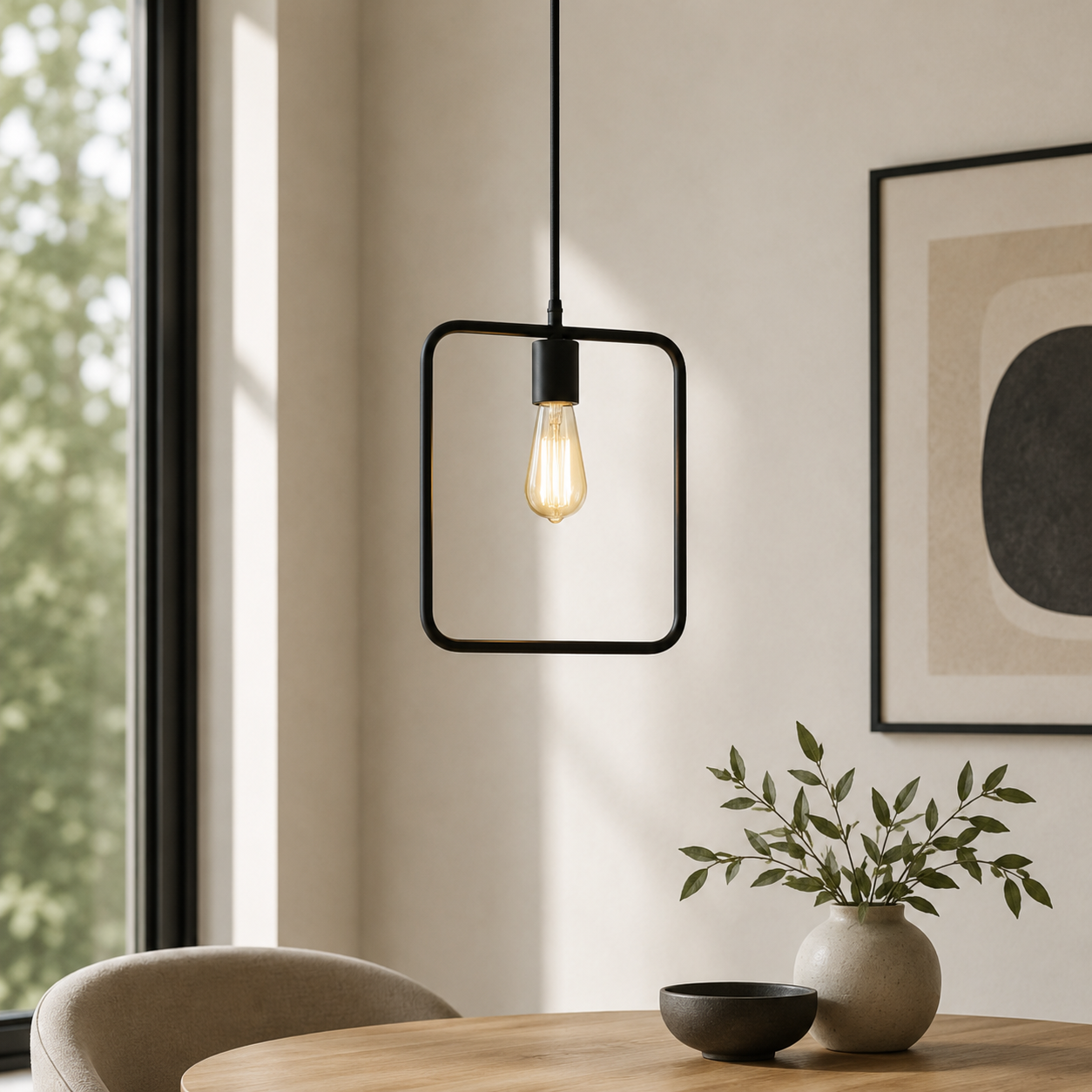 Industrial Metal Frame Pendant Light with Adjustable Height | Velqora