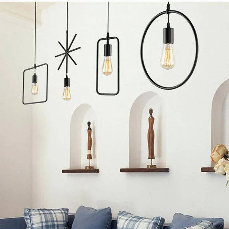 Industrial Metal Frame Pendant Light with Adjustable Height | Velqora