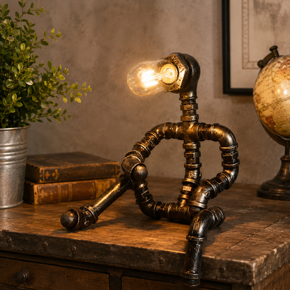 Industrial Metal Pipe Design Table Lamp Brass Finish | Drovian