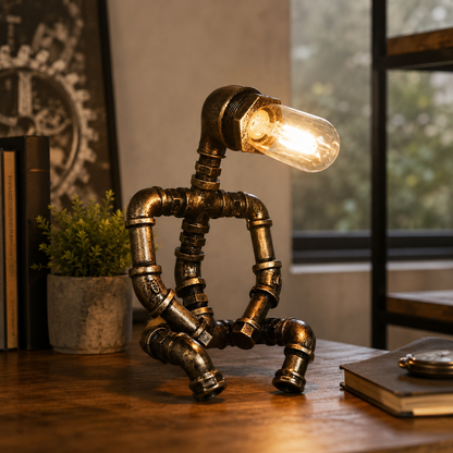 Industrial Metal Pipe Design Table Lamp Brass Finish | Drovian