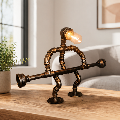 Industrial Metal Pipe Design Table Lamp Brass Finish | Drovian