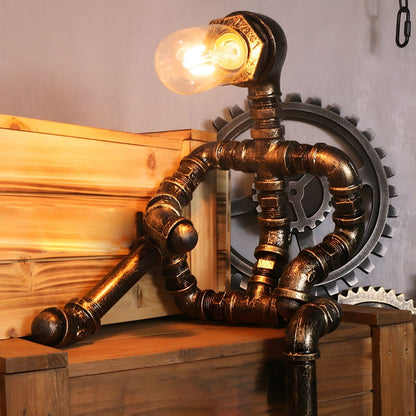 Industrial Metal Pipe Design Table Lamp Brass Finish | Drovian