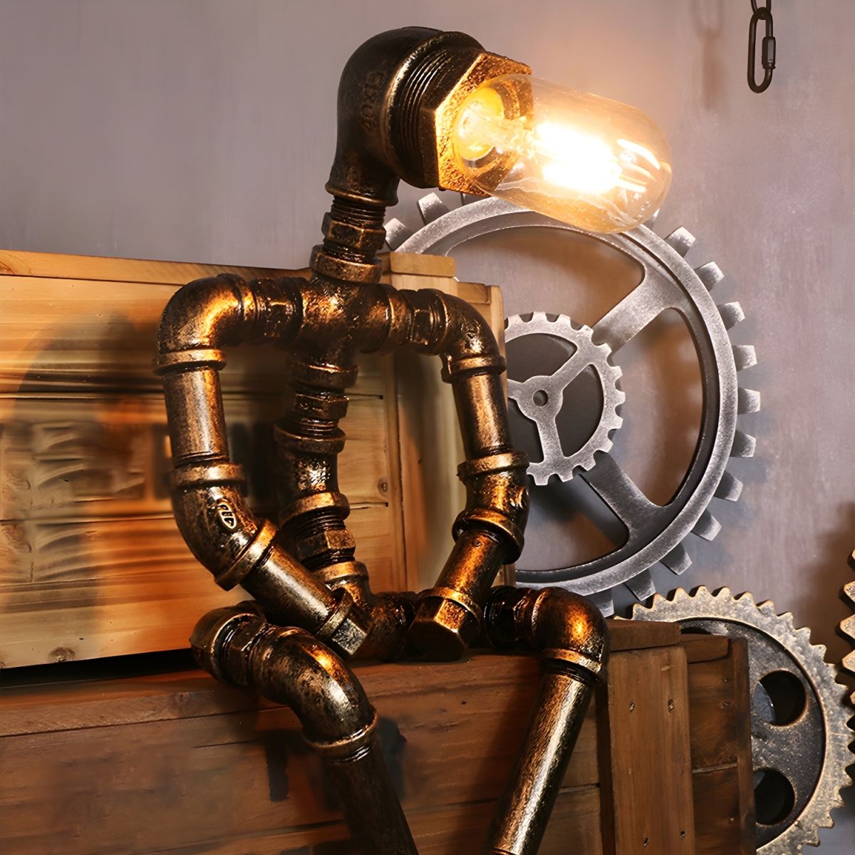 Industrial Metal Pipe Design Table Lamp Brass Finish | Drovian