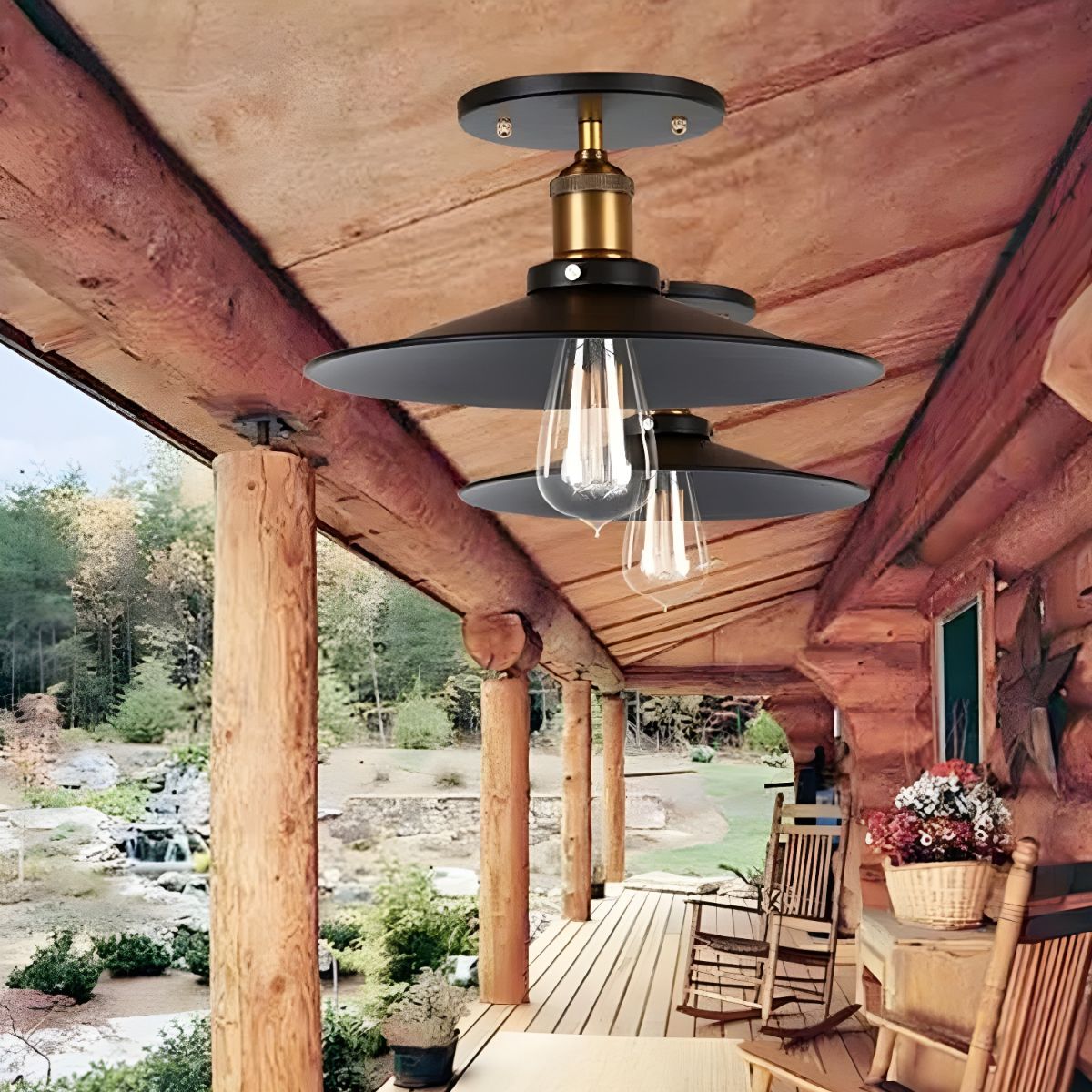 Industrial Metal Retro Semi Flush Ceiling Light | Luxiron