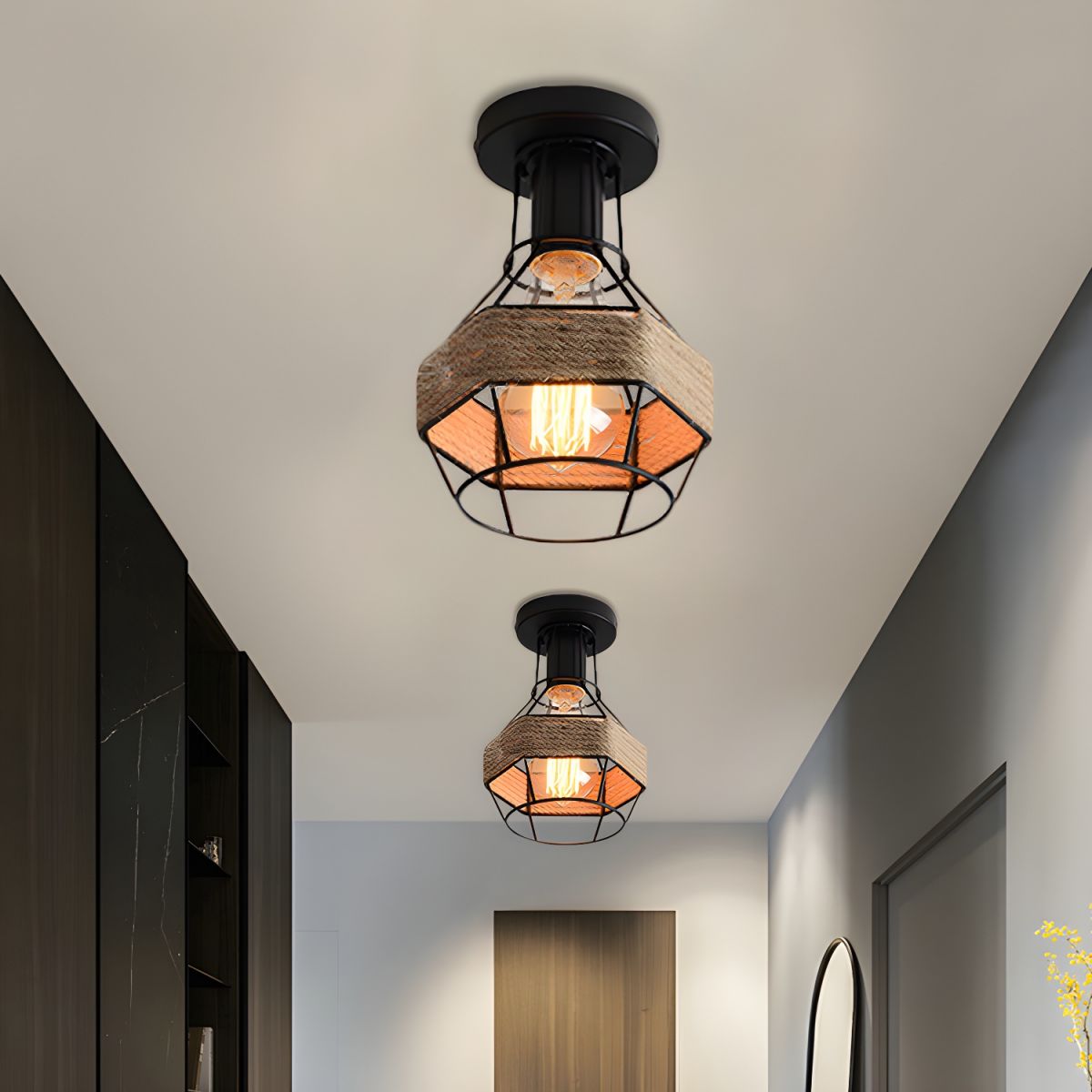 Industrial Metal Rope Globe Cage Ceiling Light | Caglite