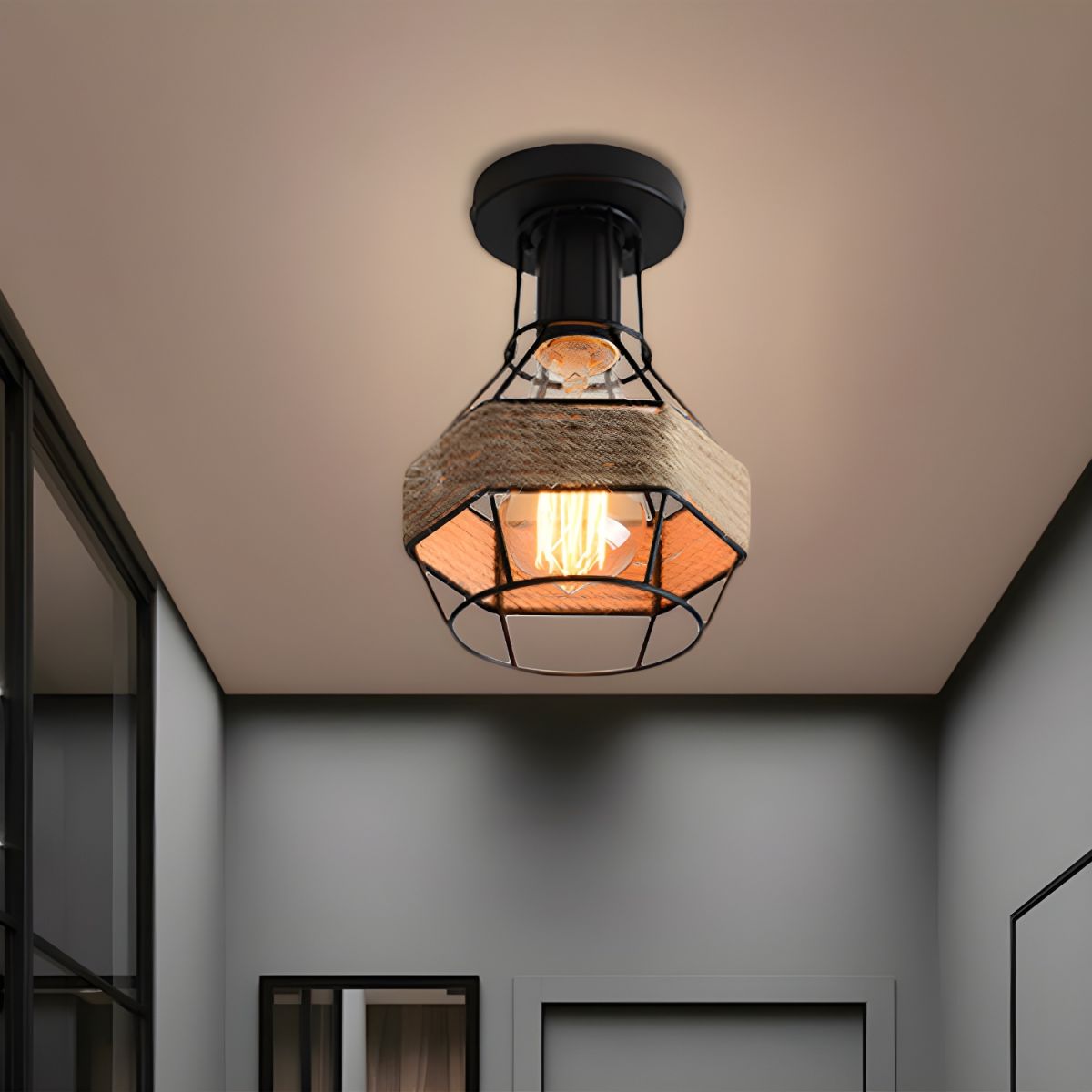 Industrial Metal Rope Globe Cage Ceiling Light | Caglite