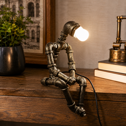 Industrial Robot Table Lamp in Antique Bronze Metal | Vexlora