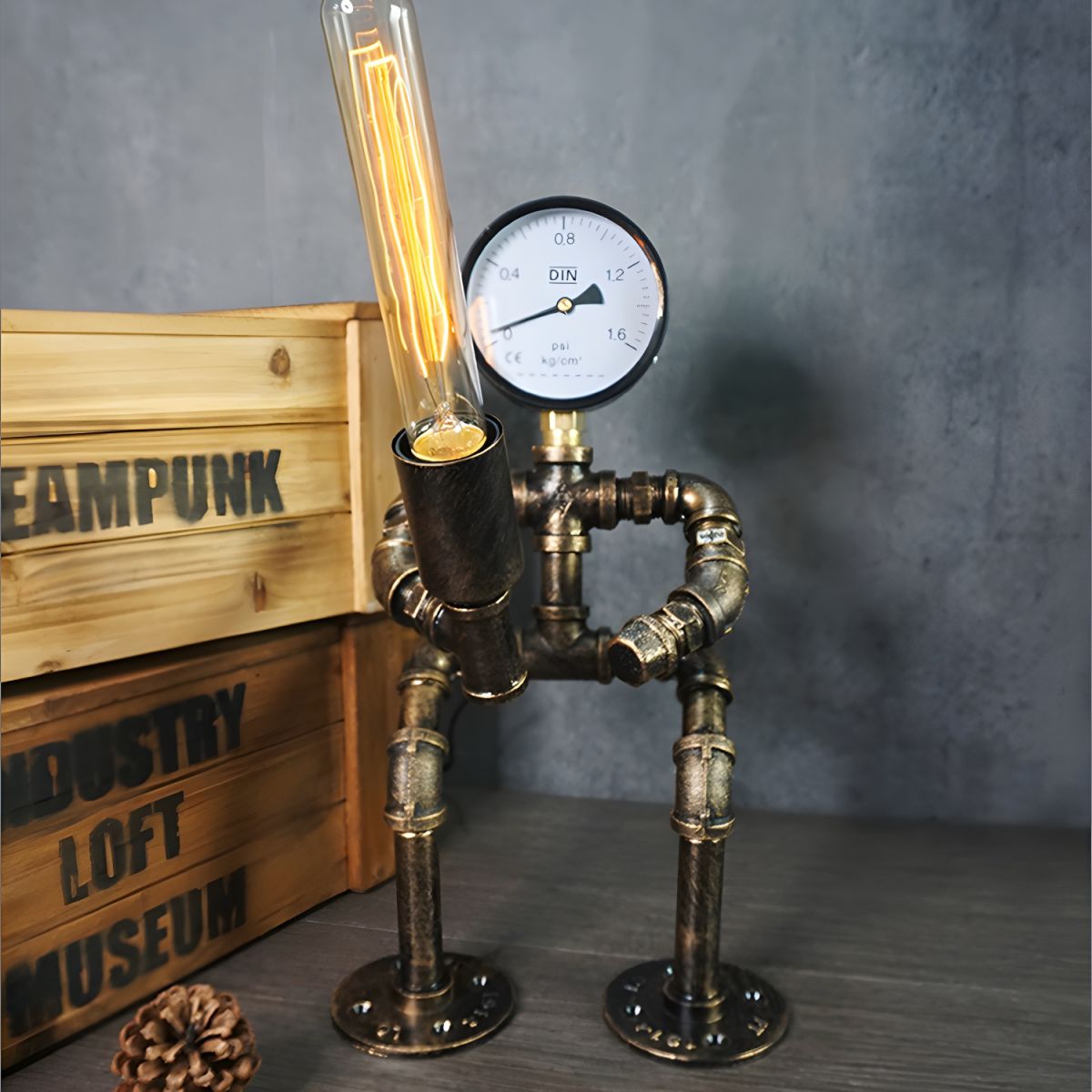Industrial Steampunk Metal Table Lamp Bronze Finish | Zelviro