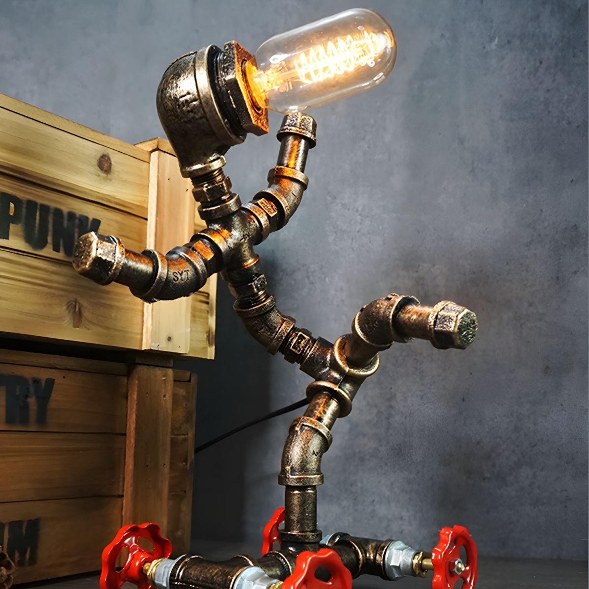 Industrial Steampunk Metal Table Lamp Design | Trovani
