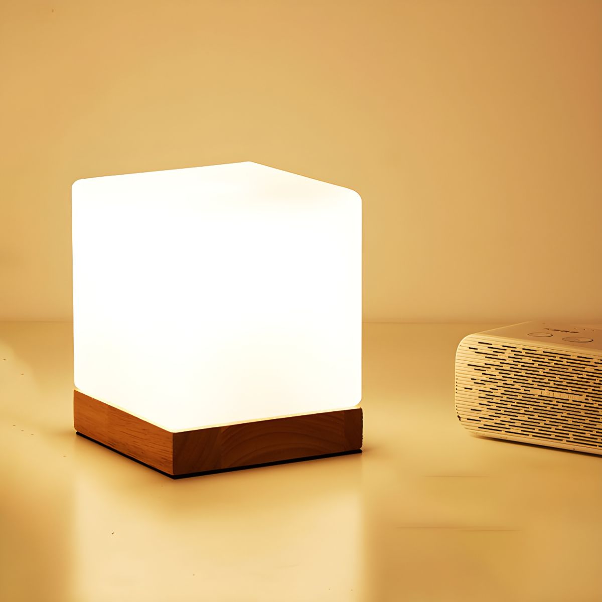 Industrial Table Lamp with Glass Square Shade | Tervano