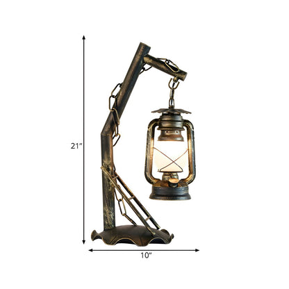 Industrial Table Lamp with Opal Glass Lantern Shade | Zaqviro