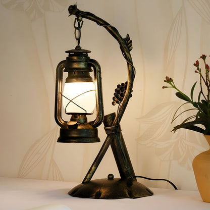 Industrial Table Lamp with Opal Glass Lantern Shade | Zaqviro