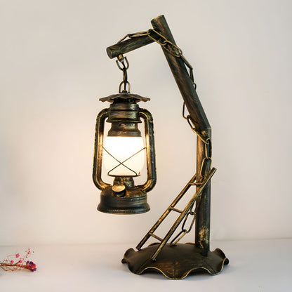 Industrial Table Lamp with Opal Glass Lantern Shade | Zaqviro