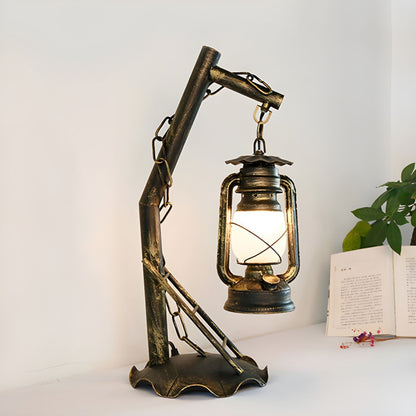 Industrial Table Lamp with Opal Glass Lantern Shade | Zaqviro
