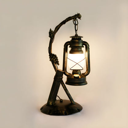 Industrial Table Lamp with Opal Glass Lantern Shade | Zaqviro