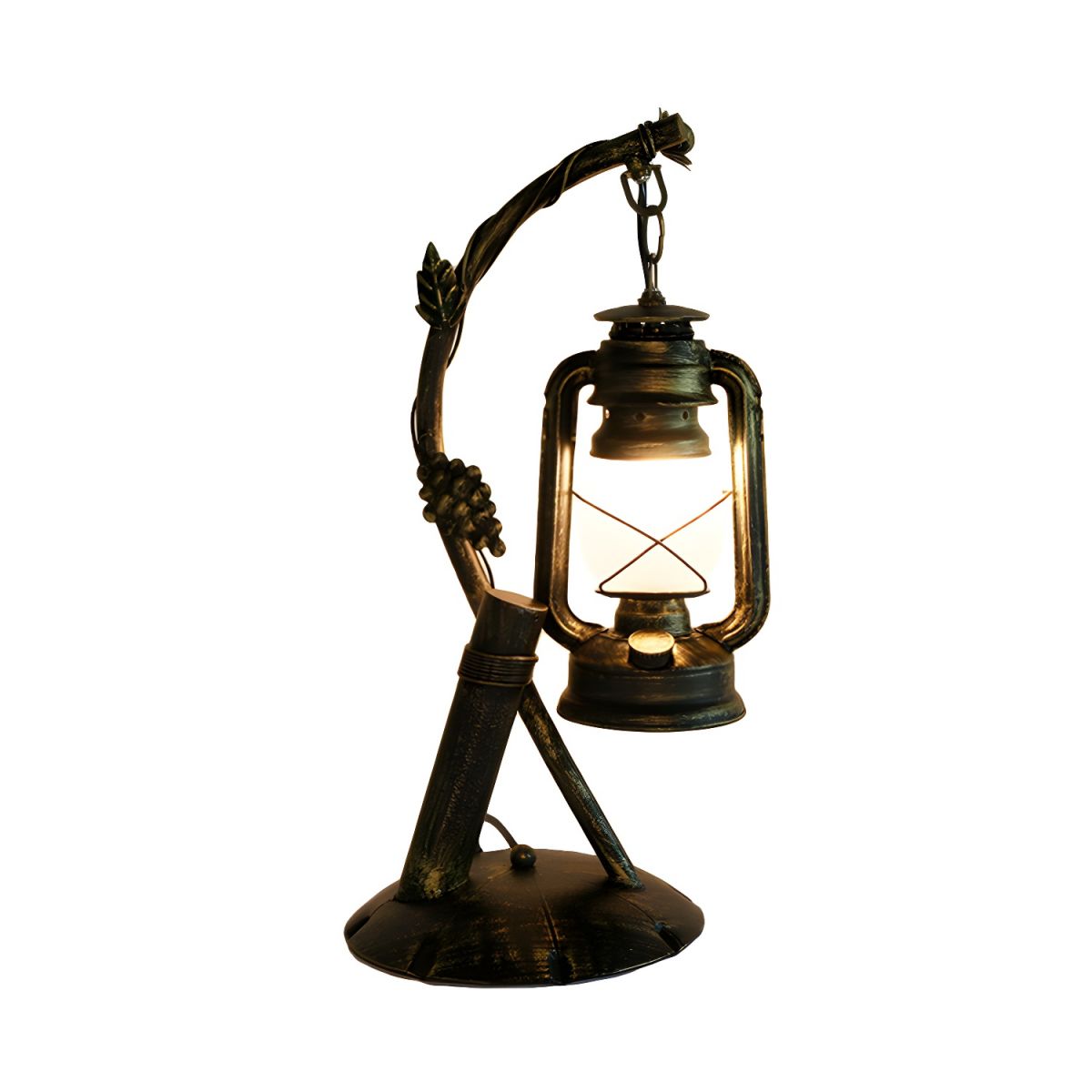 Industrial Table Lamp with Opal Glass Lantern Shade | Zaqviro