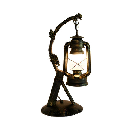 Industrial Table Lamp with Opal Glass Lantern Shade | Zaqviro