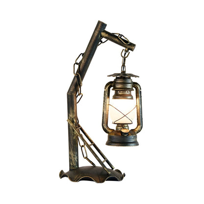 Industrial Table Lamp with Opal Glass Lantern Shade | Zaqviro