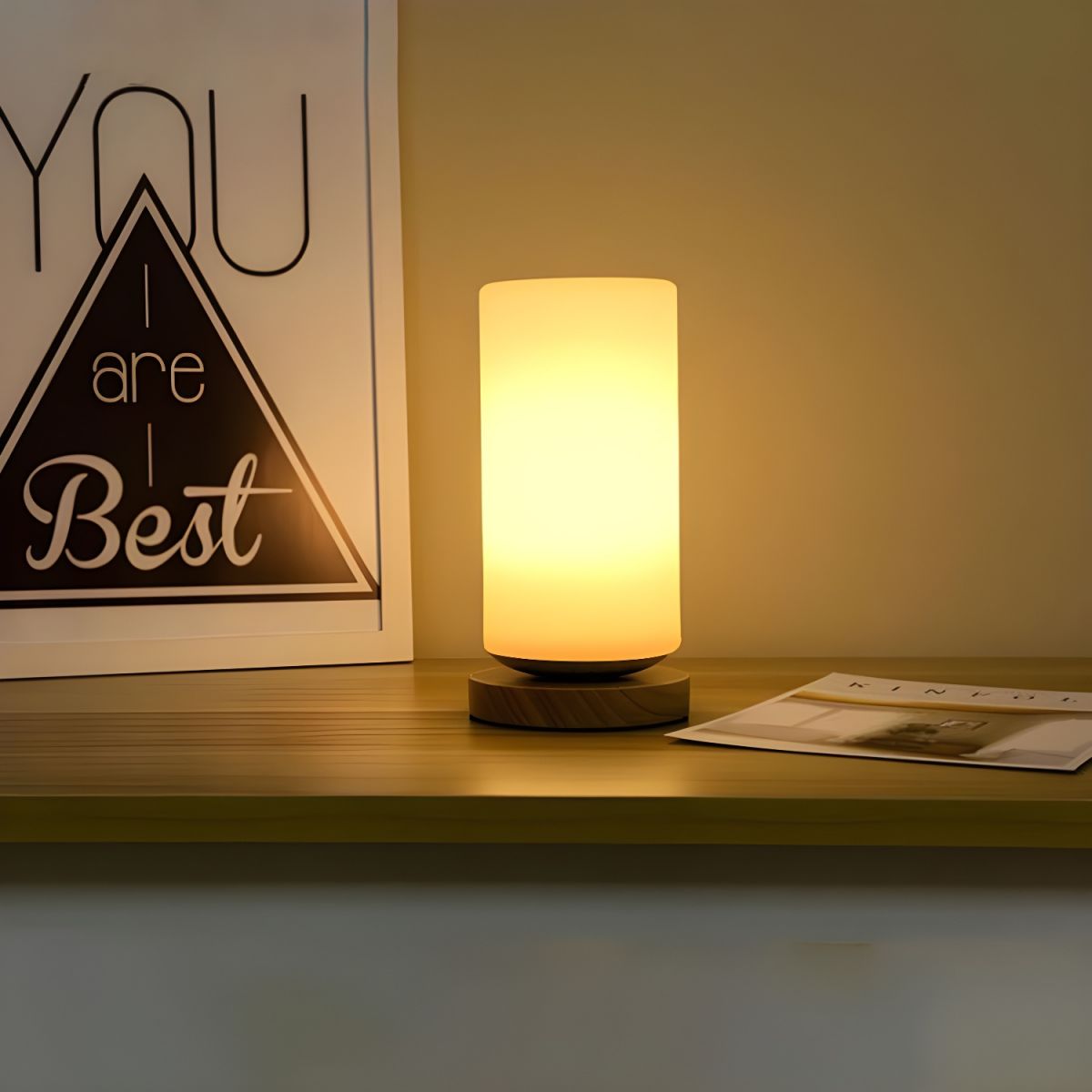 Industrial Wood Table Lamp with Glass Cylinder Shade | Corveta