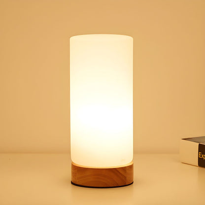 Industrial Wood Table Lamp with Glass Cylinder Shade | Corveta