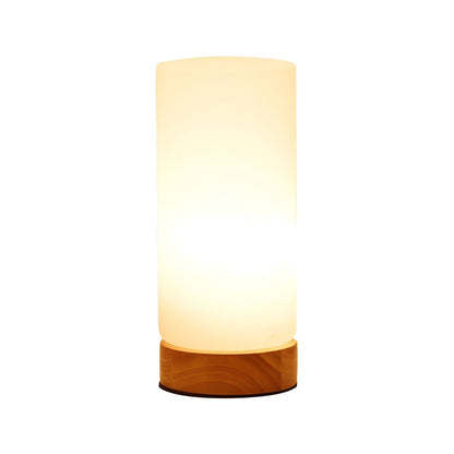 Industrial Wood Table Lamp with Glass Cylinder Shade | Corveta