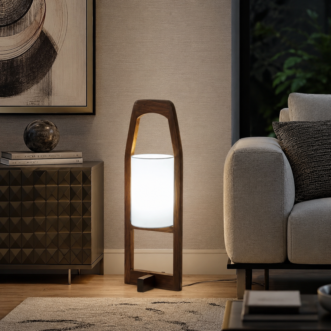 Japan Style Bamboo Wood Floor Lamp with Fabric Shade | Bambora