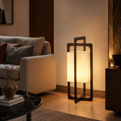 Japan Style Bamboo Wood Floor Lamp with Fabric Shade | Bambora