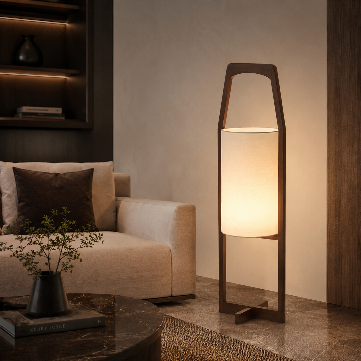 Japan Style Bamboo Wood Floor Lamp with Fabric Shade | Bambora