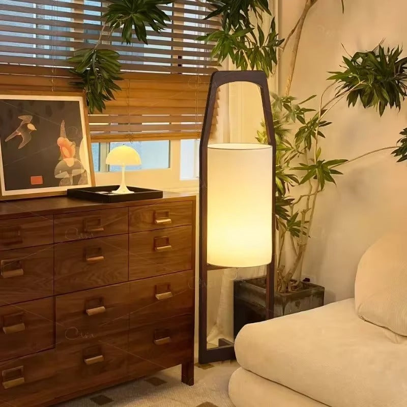 Japan Style Bamboo Wood Floor Lamp with Fabric Shade | Bambora